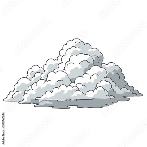 Cartoon Cumulus Cloud with Shading on White vector illustration