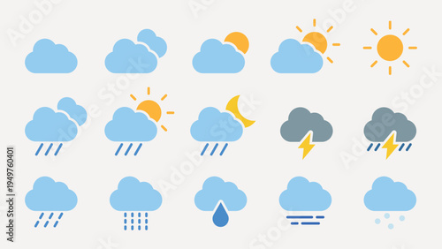 Weather icons depicting various conditions vector set