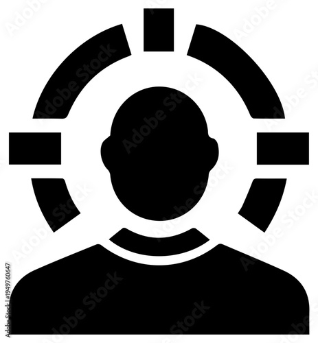Solid black filled icon of deepfake detection symbol with human silhouette and curved lines on white background