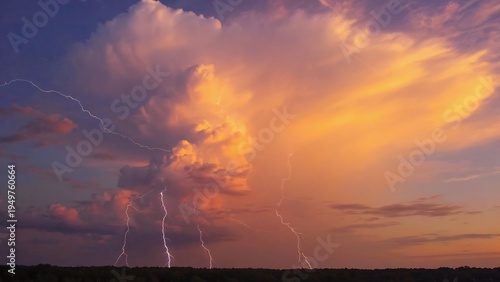 Lightning storm at sunset