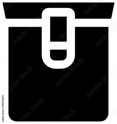 Solid black filled icon of digital evidence collection and cybersecurity concept with a white exclamation mark