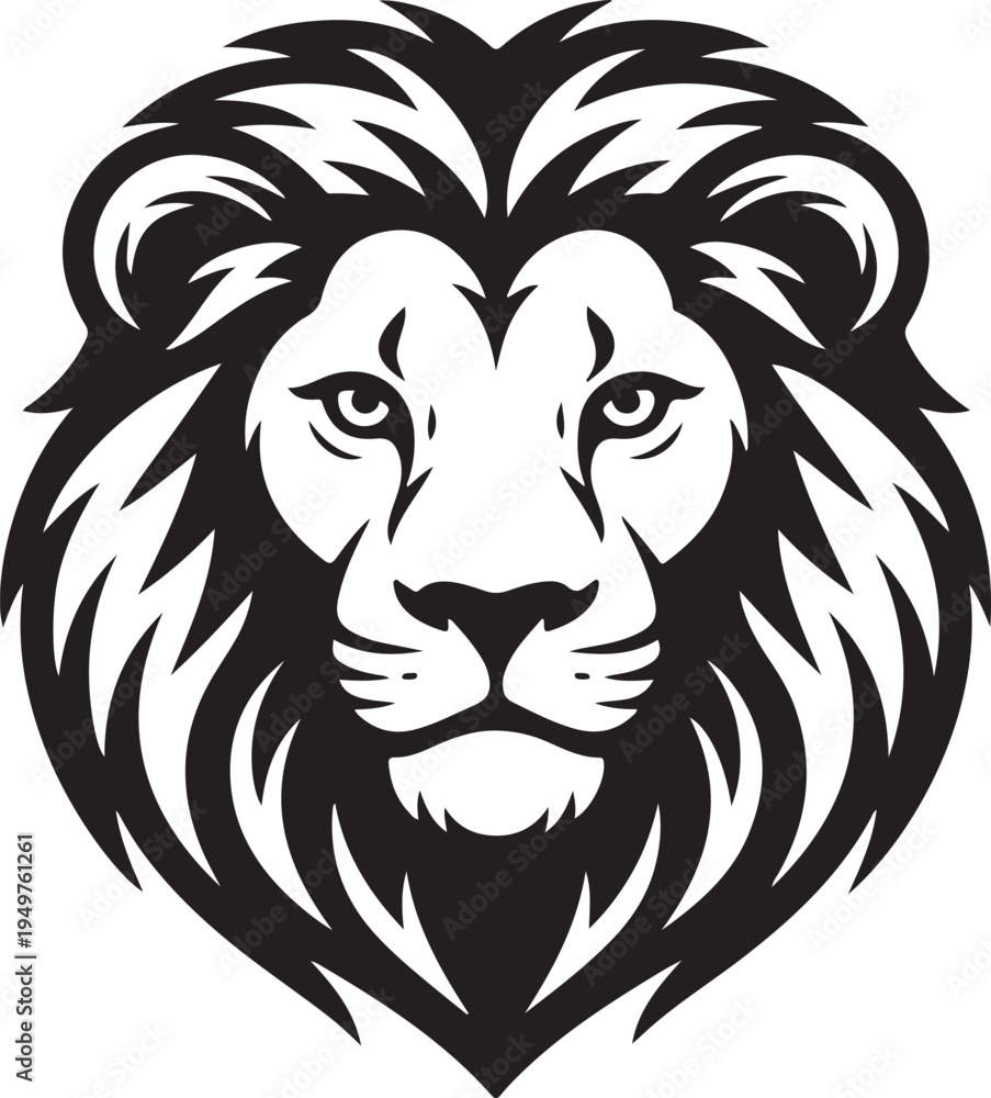 Fototapeta premium Majestic black and white lion head illustration in profile view