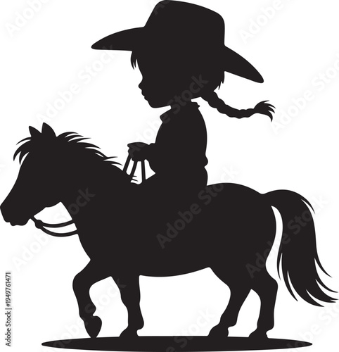 A cowboy riding a horse in a classic western silhouette style