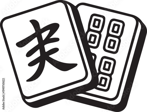 Canvas Print Traditional mahjong tiles featuring chinese character and bamboos suit symbols