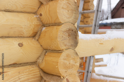 Calibrated log, log walls, pine log, fresh wood