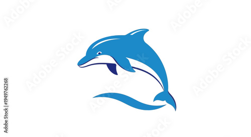 Blue Dolphin Jumping Over Wave - Minimalist Logo Design