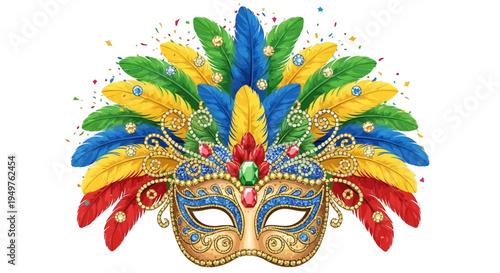 Colorful Carnival Masquerade Mask with Feathers and Jewels