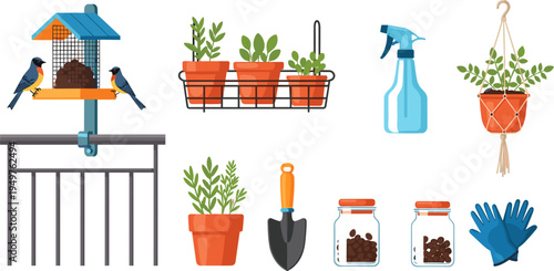 Bird Feeder and Gardening Set with Birdhouses, Binoculars, Seed Trays, Water Dish, and Flower Pots for Backyard Care