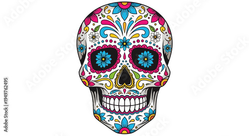 Colorful Sugar Skull With Floral Patterns - Day of the Dead Celebration