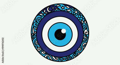 Decorative Evil Eye Amulet with Ornate Blue Patterns