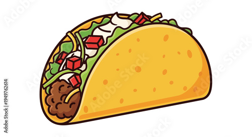 Delicious Cartoon Taco Illustration Isolated on White Background