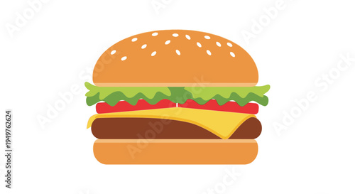 Delicious Cheeseburger Icon Isolated on White Background, Flat Design