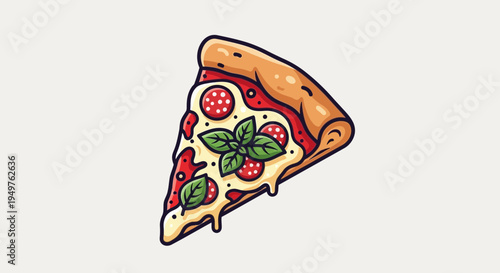 Delicious Slice of Pepperoni Pizza with Basil and Melted Cheese