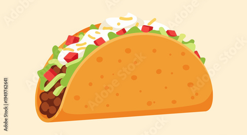 Delicious Taco illustration with fresh toppings on a light background