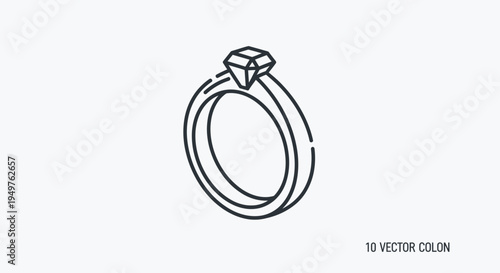 Diamond Engagement Ring Icon, Thin Line Art, Minimalist Style, White Background