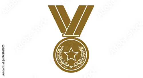 Golden Medal Award with Star and Laurel Wreath on Ribbon