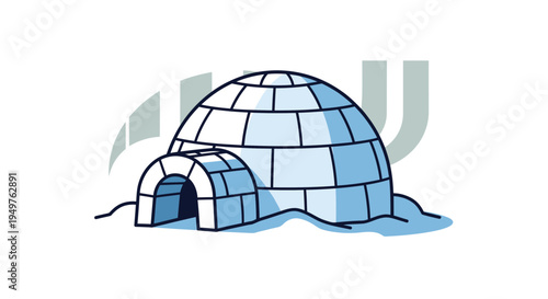 Igloo Illustration: Arctic Dwelling Made of Snow Blocks, Winter Shelter
