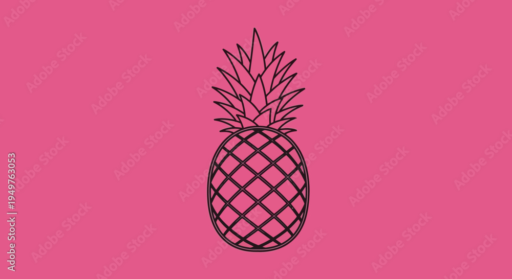 Obraz premium Minimalist Pineapple Outline on Pink Background, Tropical Fruit Graphic