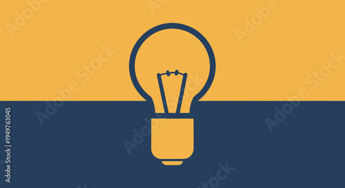 Minimalist light bulb icon on split color background, representing ideas and innovation