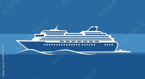 Modern Cruise Ship Sailing in Blue Ocean Waters - Vector Illustration
