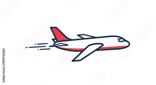 Modern airplane flying fast, minimalist graphic design, travel concept
