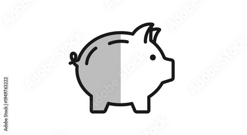 Piggy Bank Icon with Shadow, Simple Line Art, Saving Money Concept