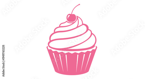 Pink Cupcake with Cherry on Top - Sweet Dessert Icon