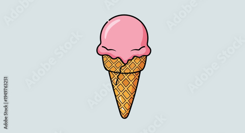 Pink Ice Cream Cone Cartoon Illustration