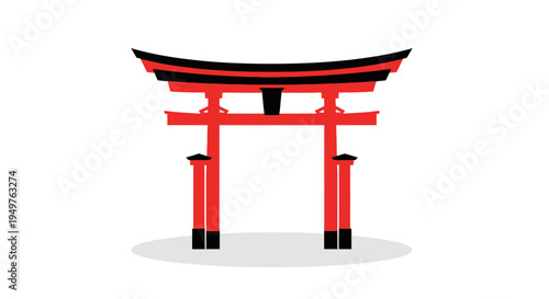 Red Japanese Torii Gate Icon on White Background, Minimalist Vector Illustration