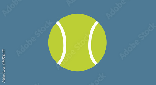 Single Tennis Ball on Blue Background, Sport Equipment, Flat Design