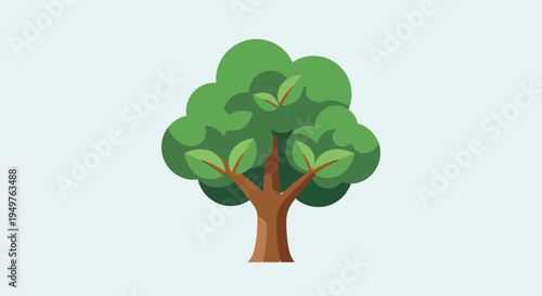 Stylized Green Tree Illustration with Brown Trunk and Leaves