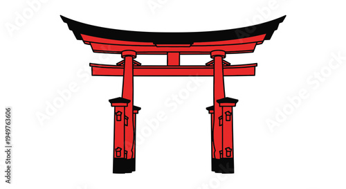 Traditional Japanese Torii Gate - Red and Black Illustration