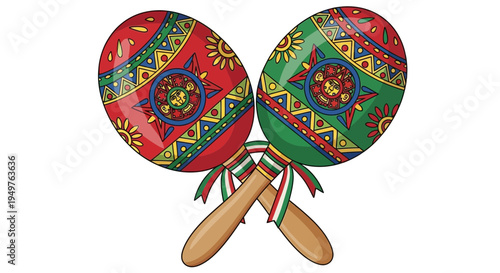 Traditional Mexican Maracas with Colorful Pattern and Ribbons