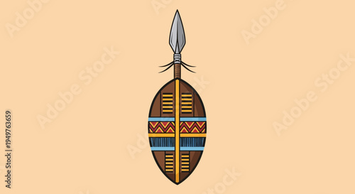 Traditional Zulu Shield and Spear Illustration
