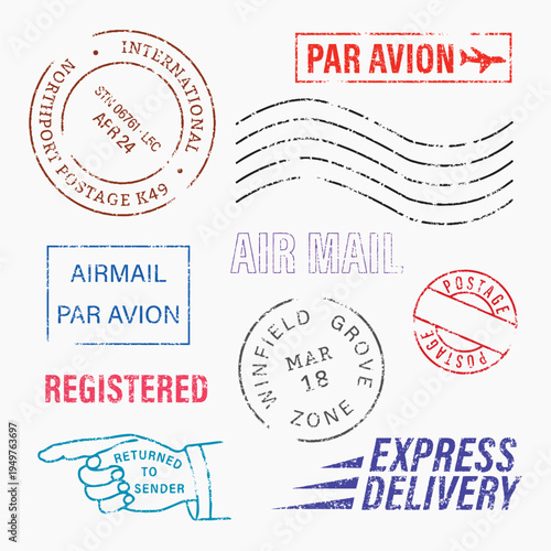 Vintage postal stamp designs vector element set