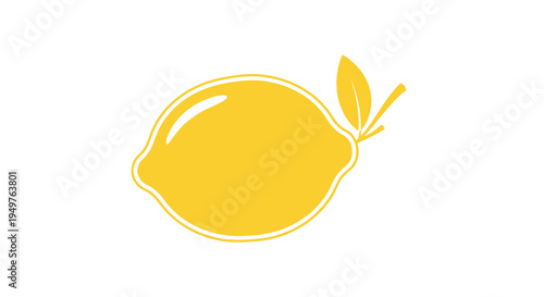 Yellow Lemon Fruit Icon with Leaf on White Background
