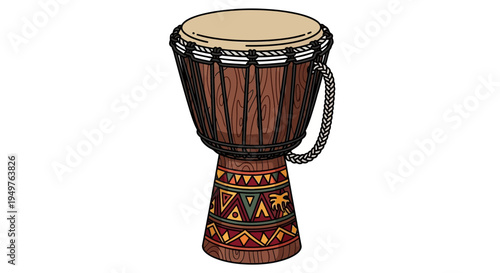 African Djembe Drum with Traditional Geometric Pattern