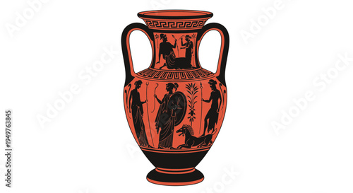 Ancient Greek Amphora Vase with Black Figure Painting