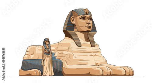 Ancient Egyptian Sphinx and Pharaoh Woman Illustration
