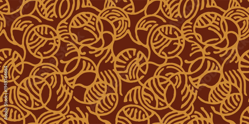 Cut ornamental panels with abstract rounded shape. Fretwork screen template. Circles ancient pattern. Ethnic ornament of intertwined roots. Brown seamless texture. Vector wallpaper