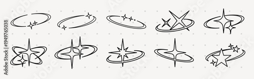 Set of star and orbit icons. Stars and orbits in various designs. Simple star and orbit graphics. Perfect for star-themed projects and orbit illustrations. Element vector collection.