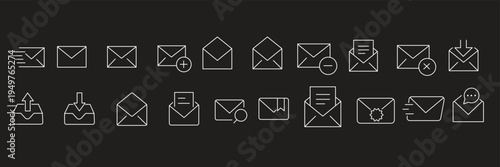Email line icon set. Letter send, mail contact, message secure editable outline icon.