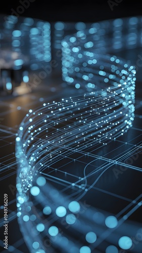 Abstract Digital Data Flow With Glowing Particles In Futuristic Technology Network Background Concept
