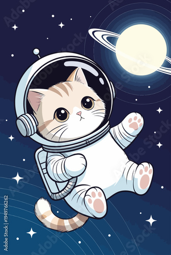 Cute astronaut cat character vector art, a delightful concept for a whimsical space explorer icon sheet, featuring adorable animal icons and a charming vector sheet design for cosmic adventures