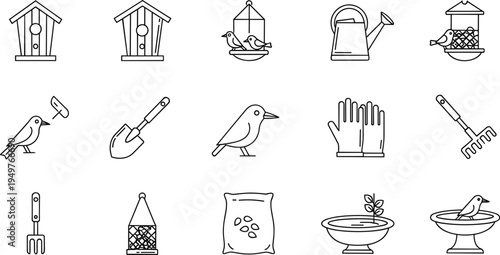 Birdhouse and Gardening Tools Set with Shovels, Rakes, Watering Can, Gloves, and Bird Feeders for Backyard Care