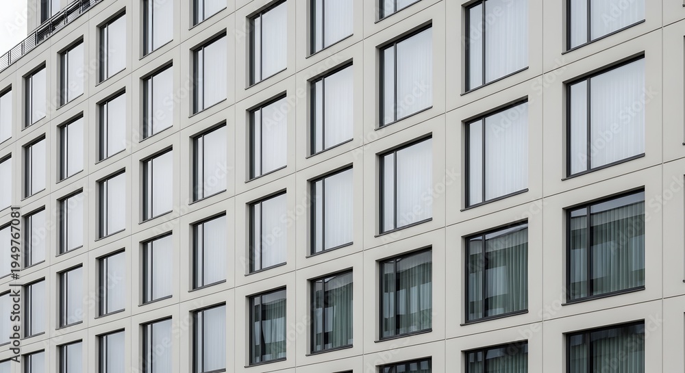 Obraz premium Modern office building facade with repetitive window pattern for corporate identity projects and architecture visualizations