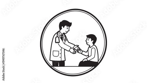 Doctor Shaking Hands with Young Patient Illustration for Pediatric Healthcare Trust and Medical Consultation