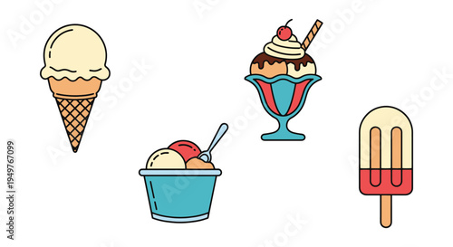 Artisan Ice Cream Line art bold abstract color illustration