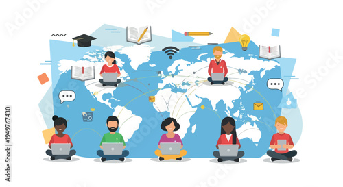 Global Online Education and E-Learning with Diverse Students on World Map