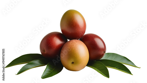 Fresh Ripe Mango Fruit with Green Leaf Isolated on Transparent Background – Sweet Tropical Mango, High-Resolution PNG.